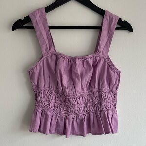 Avec Les Filles Lilac Smocked Tank Top 100% Cotton Small